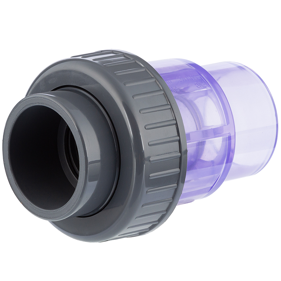 PVC-U non-return valve transparent <strong>single union nut double adhesive socket
