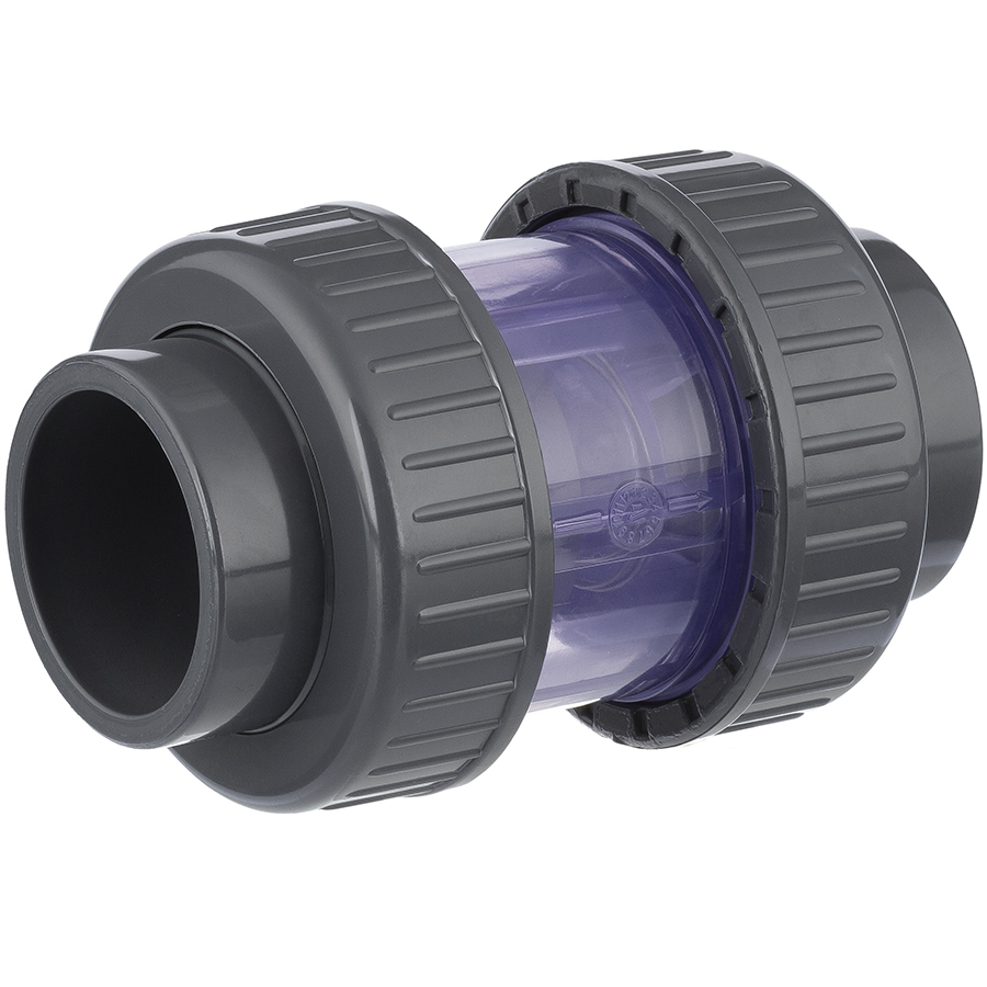 PVC-U non-return valve transparent <strong>2-fold glue socket
