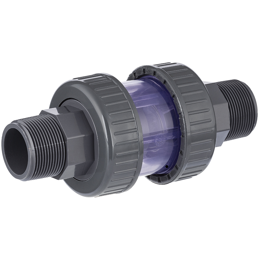 PVC-U non-return valve transparent <strong>2 male threads