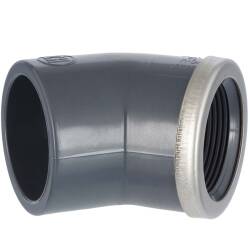 PVC-U Winkel 45&deg; Klebemuffe x Innengewinde mit V2A Edelstahlring