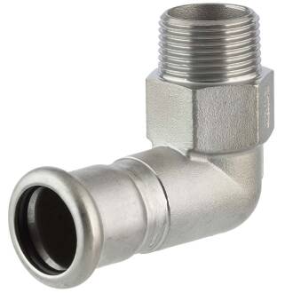 Stainless steel V4A press fitting M-contour 90° transition angle, press socket x external thread