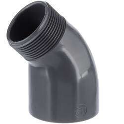 Gomito a 45&deg; a incollare x filetto maschio, in PVC-U