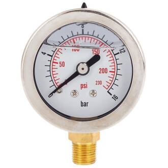 A2 ss glycerine filled manometer 1 1/2", brass bottom joint 1/8"