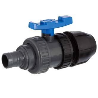 Valvola a sfera a 2 vie in PVC-U e HDPE con portagomma e raccordo a compressione in PP per tubi in PE