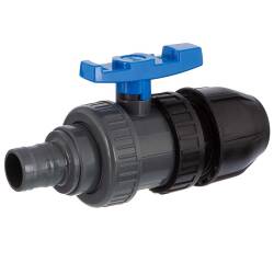 Valvola a sfera a 2 vie in PVC-U e HDPE con portagomma e raccordo a compressione in PP per tubi in PE
