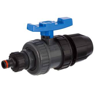 Valvola a sfera a 2 vie in PVC-U e HDPE con QuickConnector e raccordo a compressione per tubi in PE