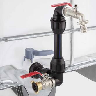 IBC container set swan-neck, water tap with additional ball valve