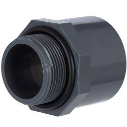Adattatore solvente maschio/femmina in U-PVC, filetto maschio con O-ring