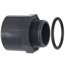 Adattatore solvente maschio/femmina in U-PVC, filetto maschio con O-ring