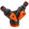 3-Wege Absperrhahn Überwurf Innengewinde 3/4" - 1/2" x 2fach QuickConnector Stecker