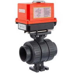 HTC&copy; PVC-U 2Wege Kugelhahn PTFE mit elektrischem Stellantrieb - 2fach Klebemuffe