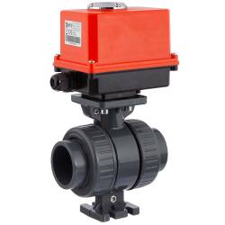HTC&copy; PVC-U 2Wege Kugelhahn PTFE mit elektrischem Stellantrieb - 2fach Klebemuffe