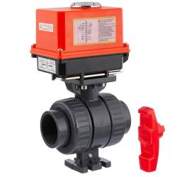HTC&copy; PVC-U 2Wege Kugelhahn PTFE mit elektrischem Stellantrieb - 2fach Klebemuffe