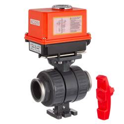 Valvola a sfera a 2 vie in PVC-U PTFE con attuatore elettrico - manicotto